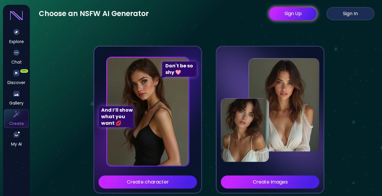 Les deux parcours de création d’Infatuated.AI : créer un personnage ou générer des images isolées