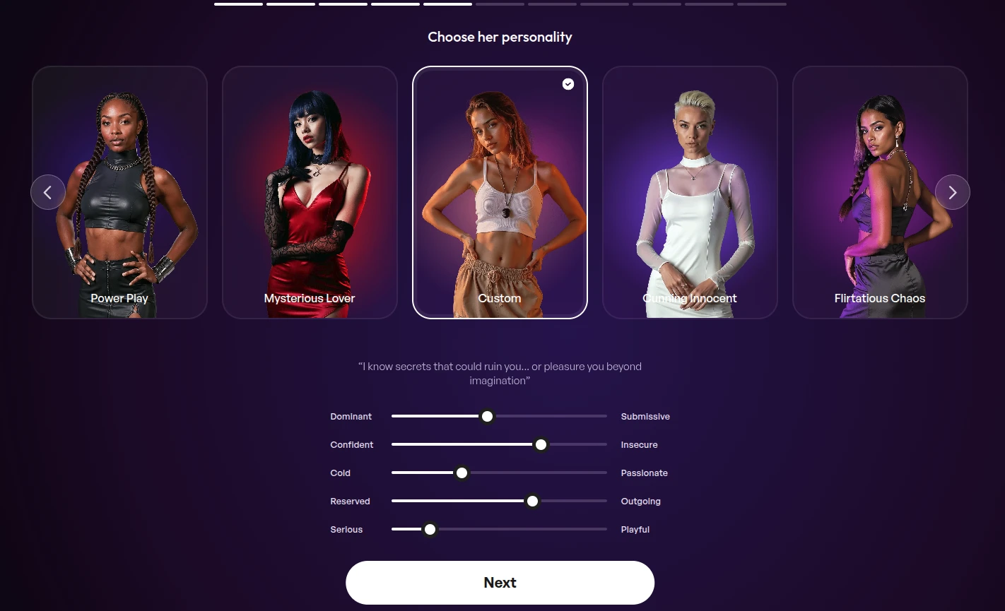Deslizadores de personalidad del personaje en JOI AI