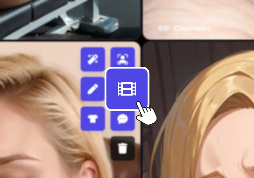 Primer plano del control de animación de Promptchan sobre una tarjeta de imagen generada